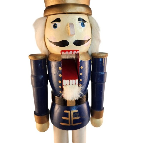 Gottschalks Wooden Blue & Gold Nutcracker King Figurine 20" Tall With Crown - Picture 6 of 13